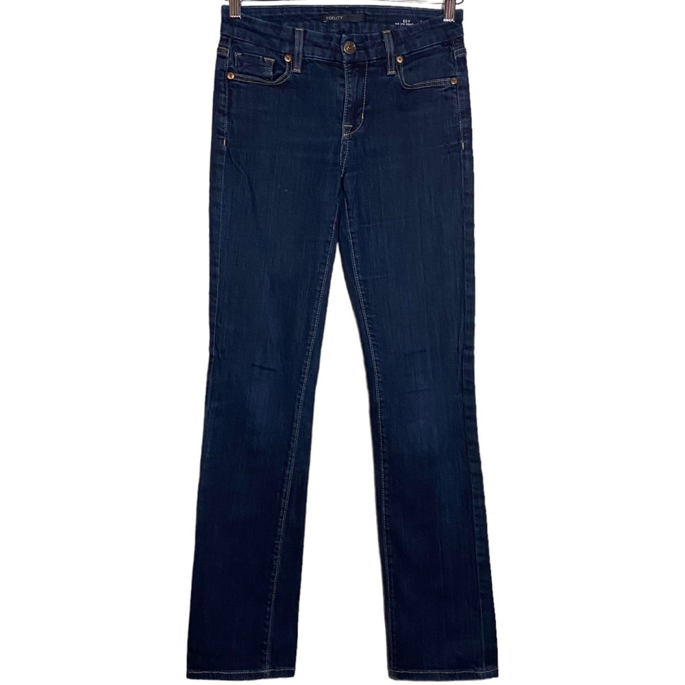 Fidelity Denim Rev Mid Rise Straight Leg Stretch Jeans Denim Dark Blue Wash 25